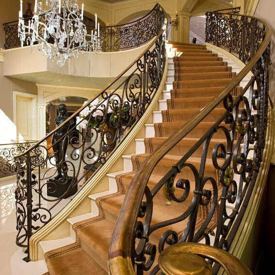 Villa Modern Fashion And Simple Style Interior Stair Handrail Wrought Iron Baluster Design Indoor Wrought Iron Railings