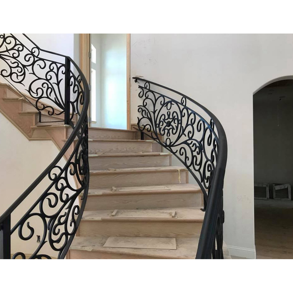 Villa Modern Fashion And Simple Style Interior Stair Handrail Wrought Iron Baluster Design Indoor Wrought Iron Railings