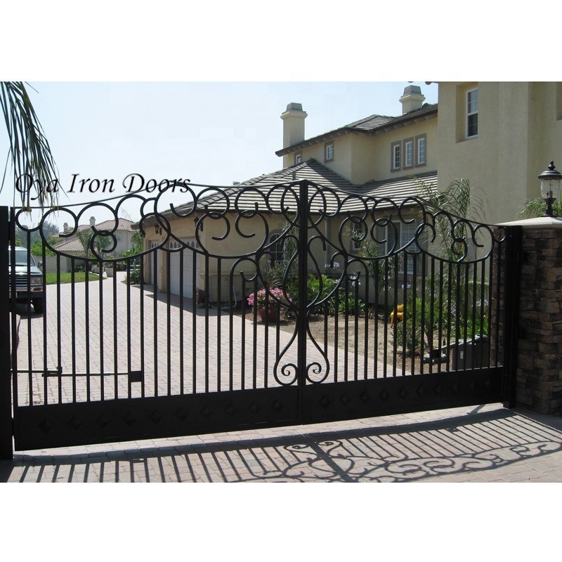 Swing Driveway Gates Wrought Iron Main Gate Designs Villa Used Iron Modern Automatic Luxury Steel Villa Customized Size 5 Years