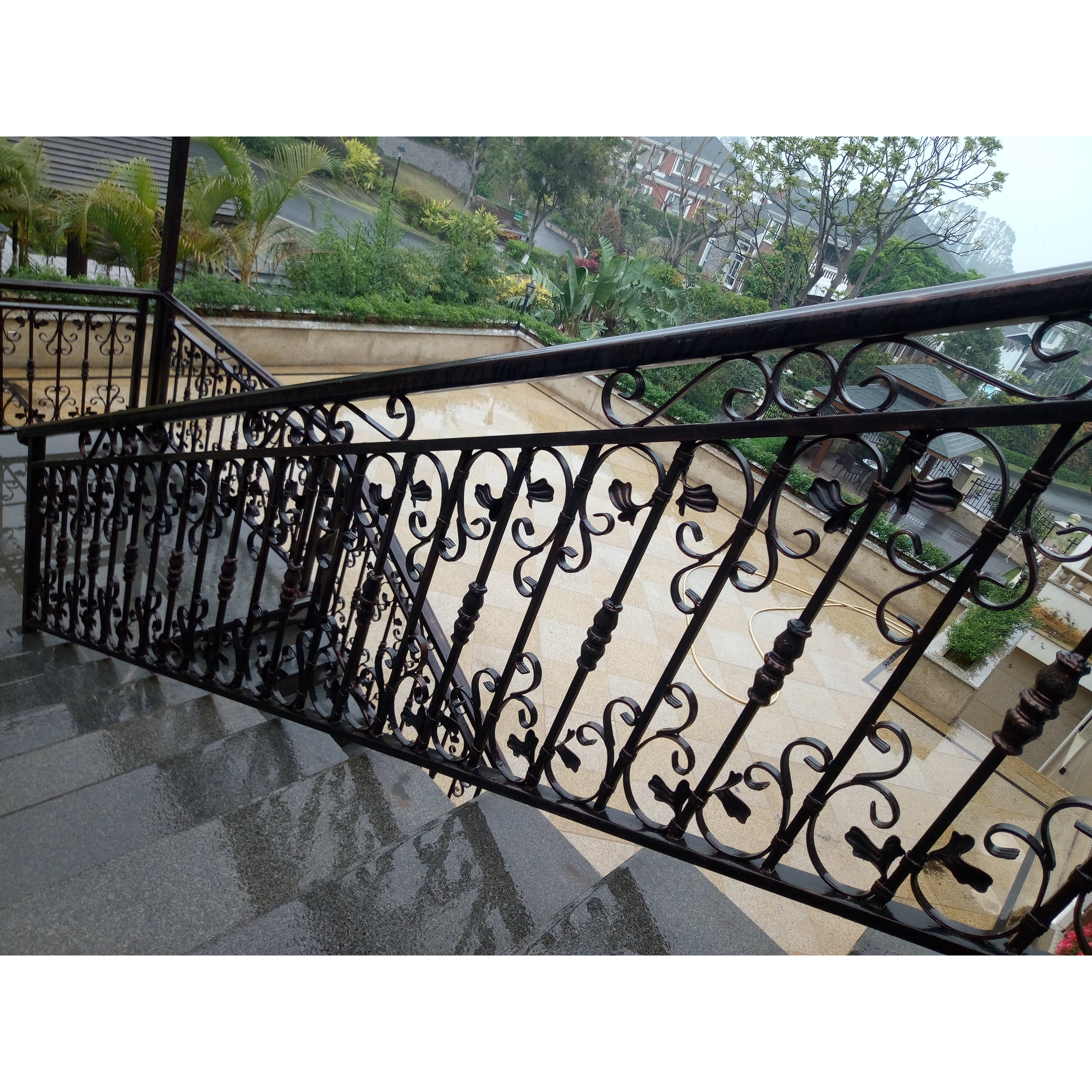 Beautiful Indoor Prefab Stairs Railings Decorative Wrought Iron Stair Handrail and Wood Baluster Design Graphic Design Wall OUYA