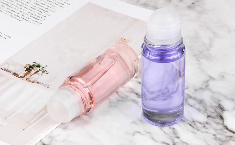 50ml 1.7Oz Glass Roll on Deodorant bottles Perfume Essential Oil roller bottles with plastic roller ball