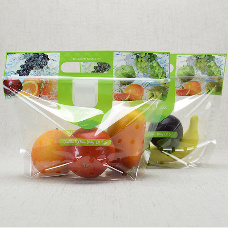 Micro perforation fruit packaging bags with vent holes and carry handle