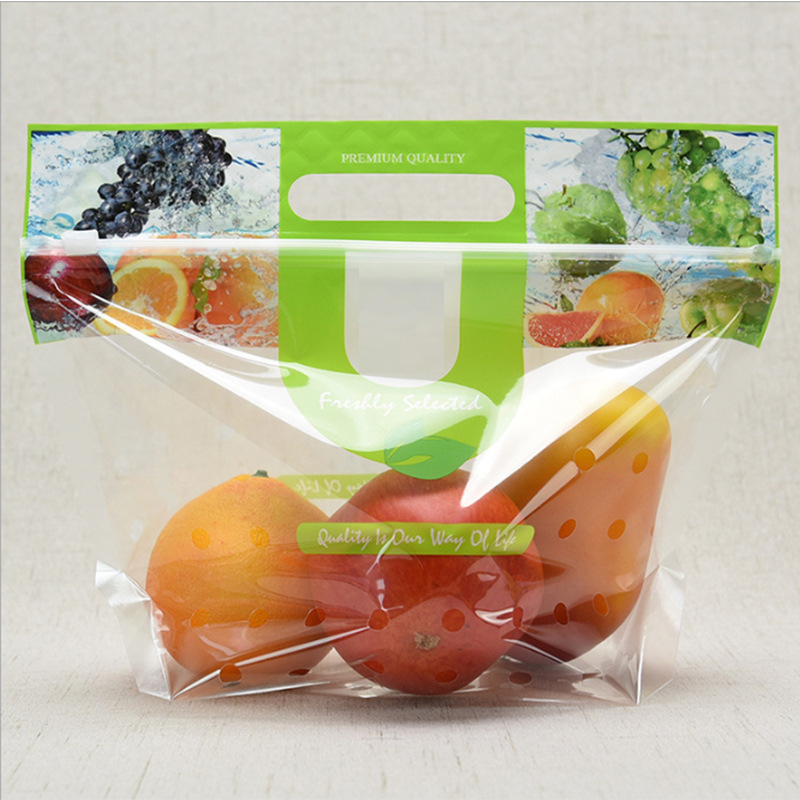 Micro perforation fruit packaging bags with vent holes and carry handle