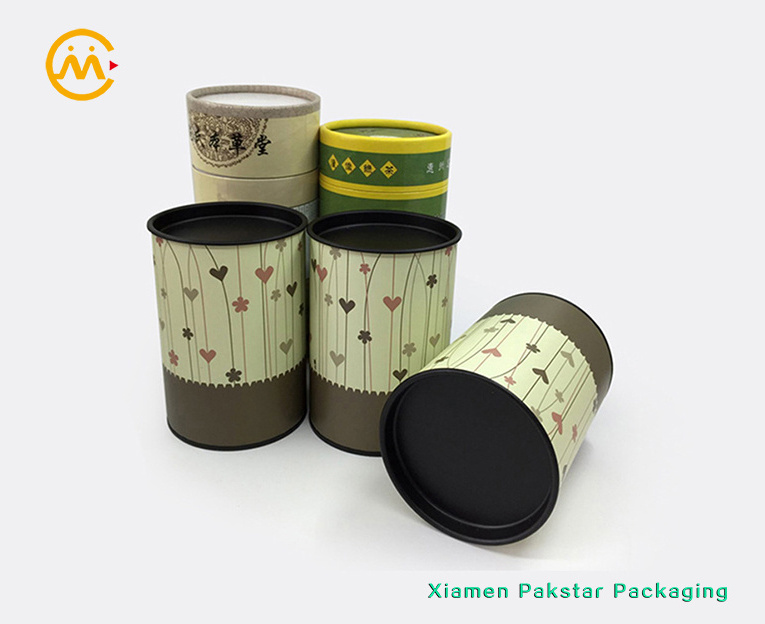 Professional manufacture custom printed round box packaging food grade paper tube cans with tin lid