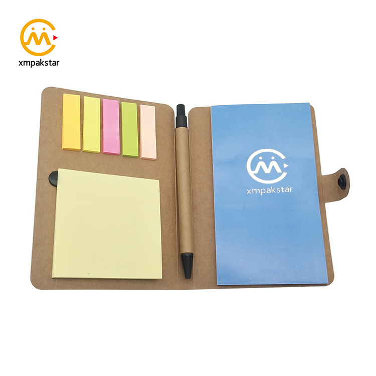 Custom button closure mini Kraft notebook pocket notepad with pen and sticky note