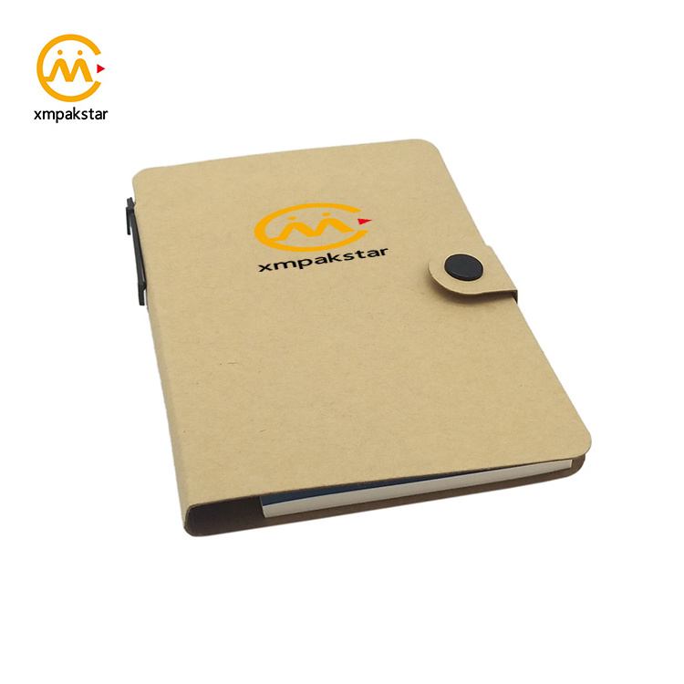 Custom button closure mini Kraft notebook pocket notepad with pen and sticky note