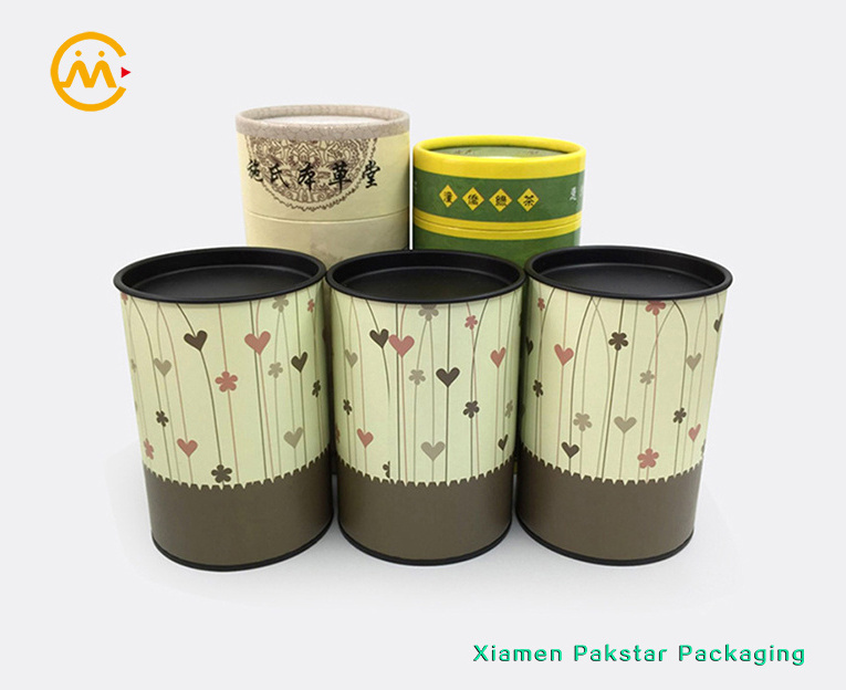 Professional manufacture custom printed round box packaging food grade paper tube cans with tin lid