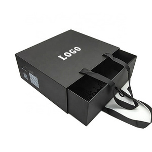 Custom logo luxury black cardboard empty paper drawer shoes boxes for packiging with handle