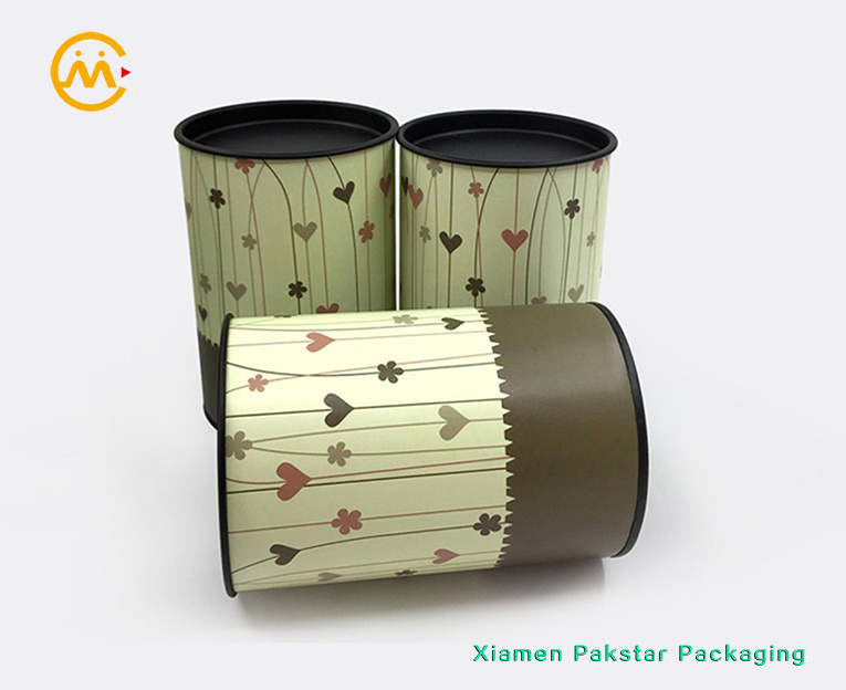 Professional manufacture custom printed round box packaging food grade paper tube cans with tin lid