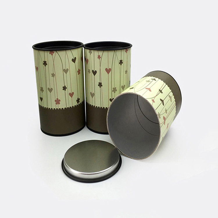 Professional manufacture custom printed round box packaging food grade paper tube cans with tin lid