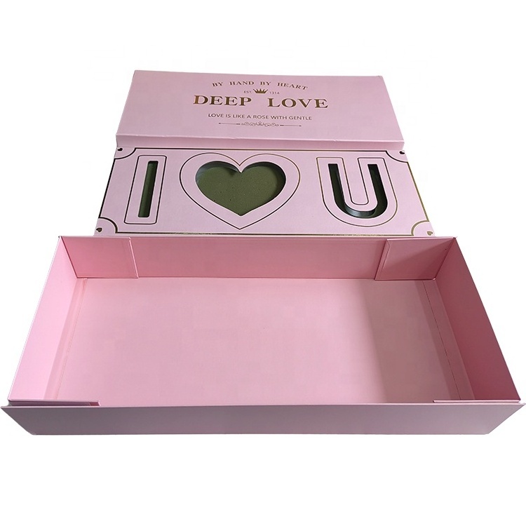 Wholesale luxury lid and base mom i love you flower boxes foldable black pink paper gift box for flowers