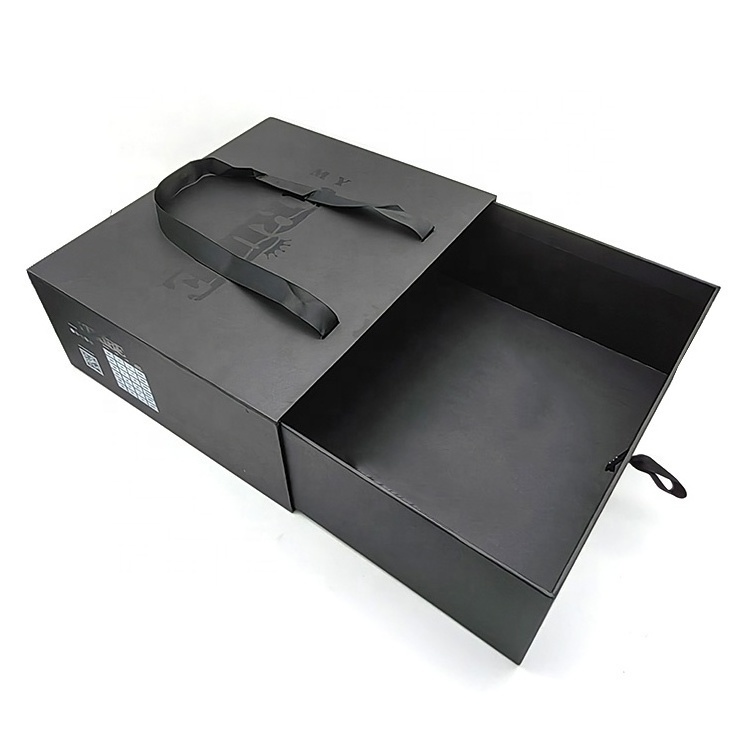 Custom logo luxury black cardboard empty paper drawer shoes boxes for packiging with handle