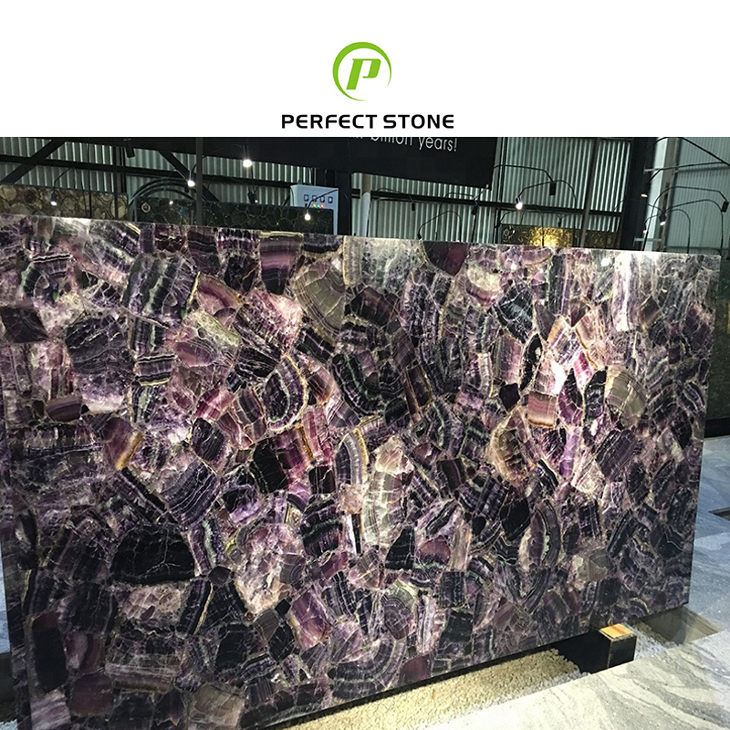 Natural amethyst stone slab with luxury style for home decoration tv background design purple translucent agate countertop