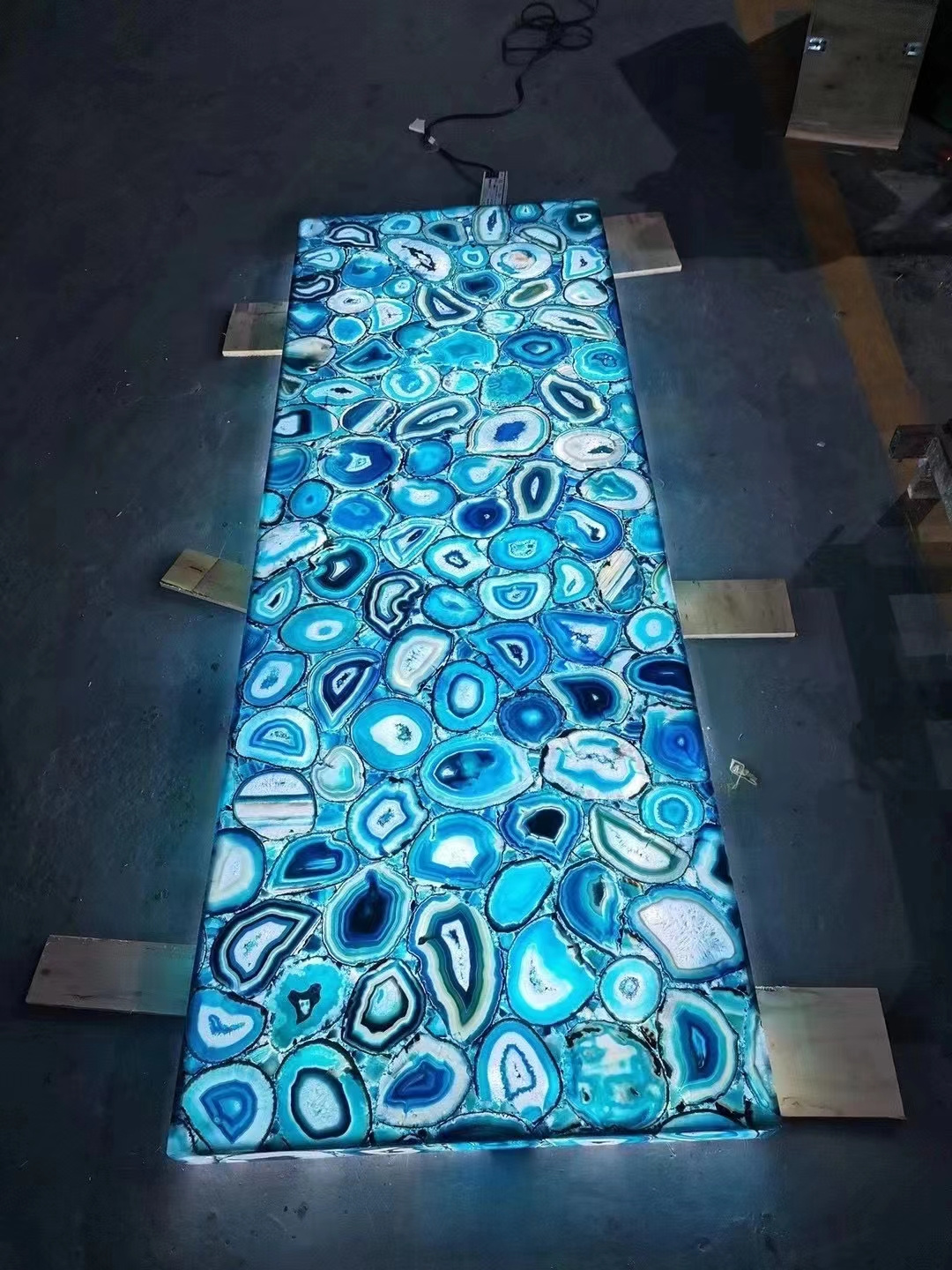 Backlit Blue Agate Stone Slab for Bar Countertop and Reception Stone With Customized Size