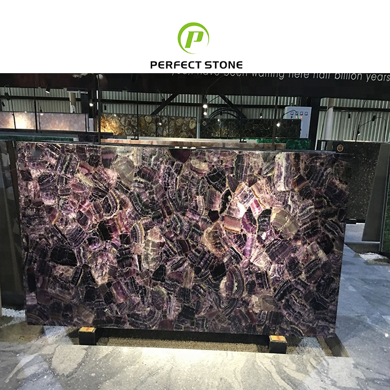 Natural amethyst stone slab with luxury style for home decoration tv background design purple translucent agate countertop