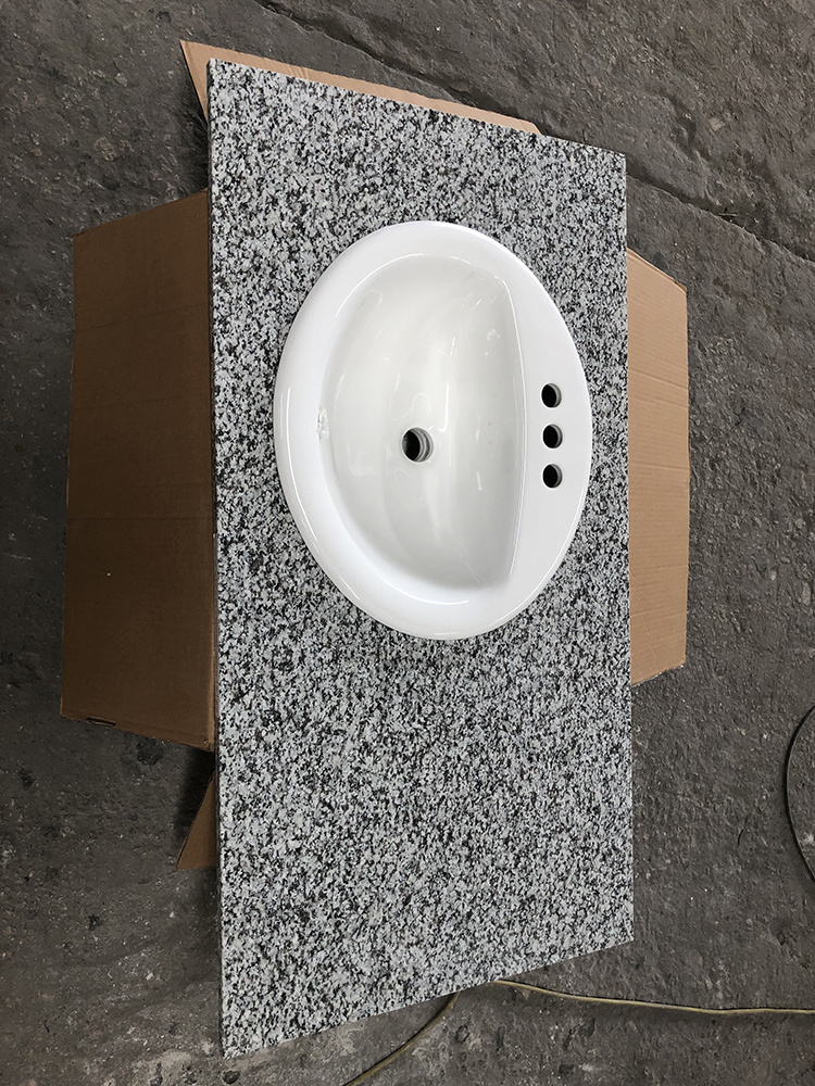 High Quality Gray Bathroom Vanity Tops Cheap Grey White Granite Basin Vanity Top