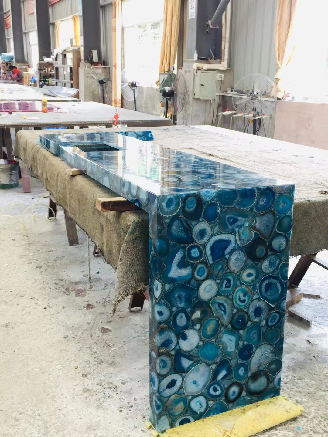 Backlit Blue Agate Stone Slab for Bar Countertop and Reception Stone With Customized Size