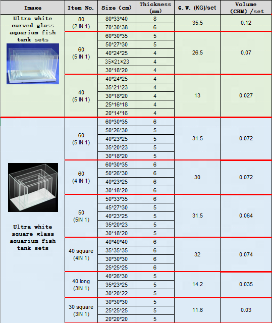 2023 hot sizes various models curved glass aquarium fish tank sets