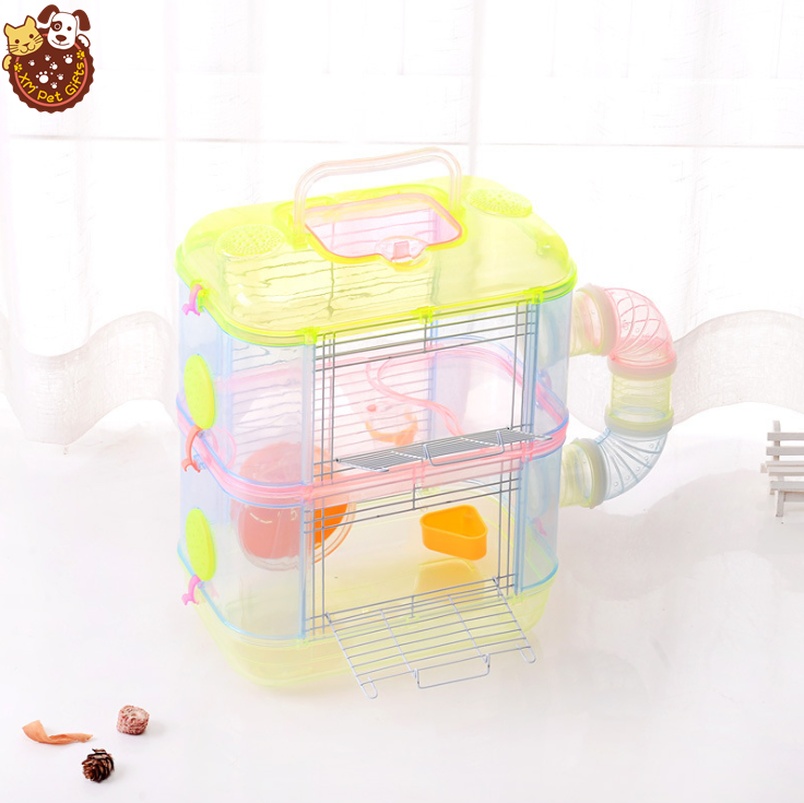 32x21x39cm Double Layer Crystal Clear Transparent Hamster Mascot Cage Plastic Cage Small Pet Supplies Hamster Cage