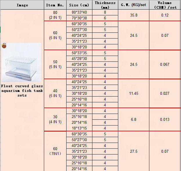 2023 hot sizes various models curved glass aquarium fish tank sets