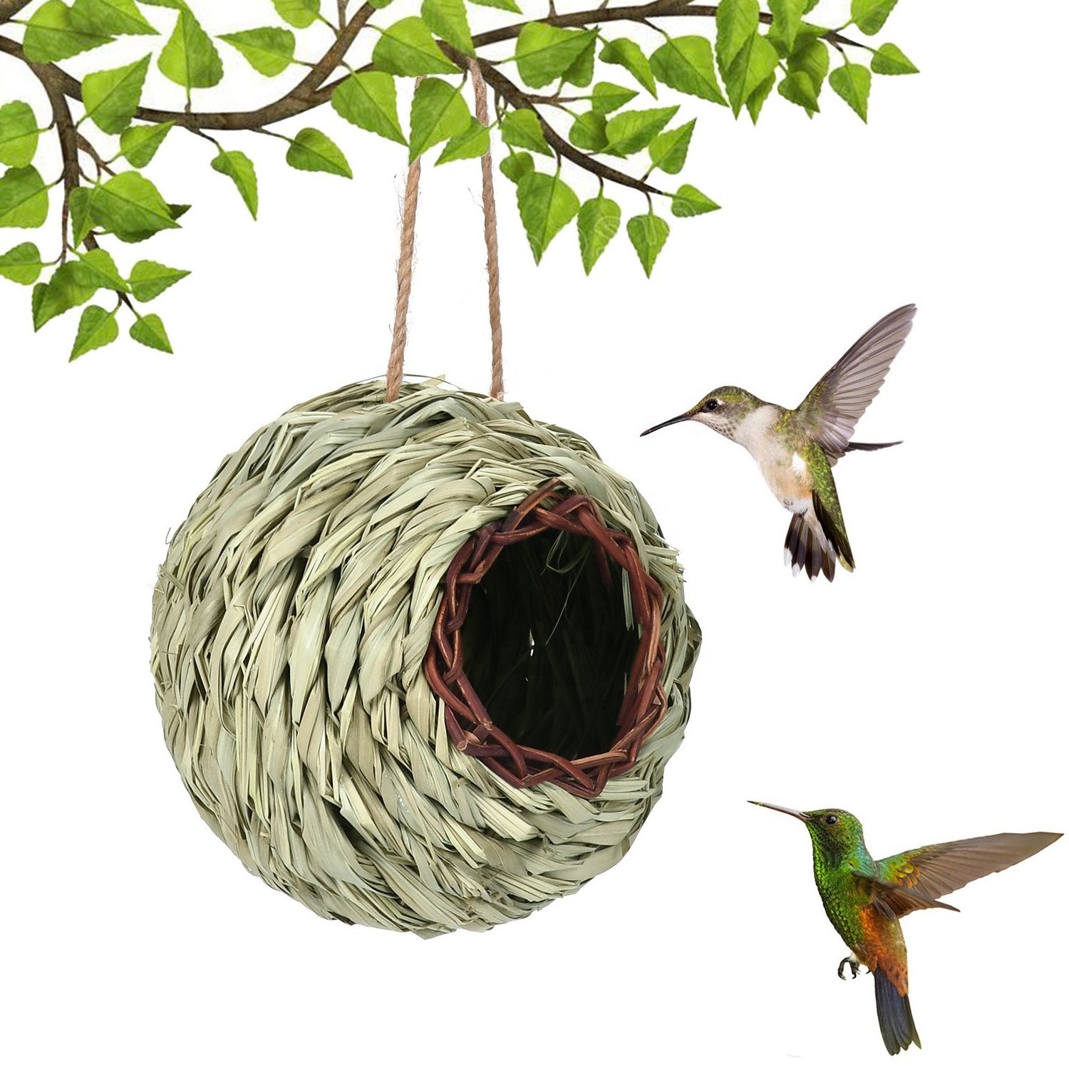 Factory Sales Bird House Nesting for Cage or Outdoor Hanging Bird Nesting Boxes Natural Handmade Small Bird Nest for Hummingbird