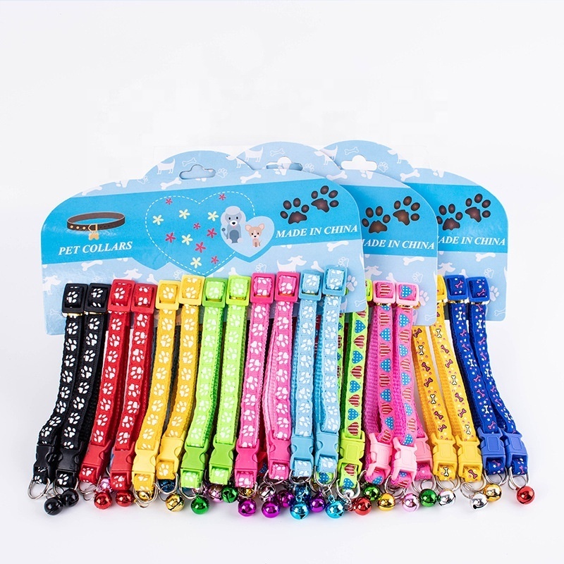 12pcs pack Pet Bell Collar Dog Cat Cartoon Printing Patch 1.0cm Collar Small Dog Cat Traction Color Buckle Accessories