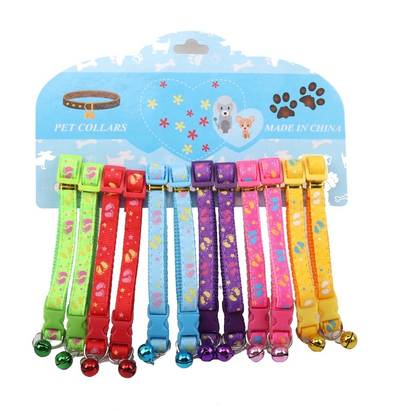 12pcs pack Pet Bell Collar Dog Cat Cartoon Printing Patch 1.0cm Collar Small Dog Cat Traction Color Buckle Accessories