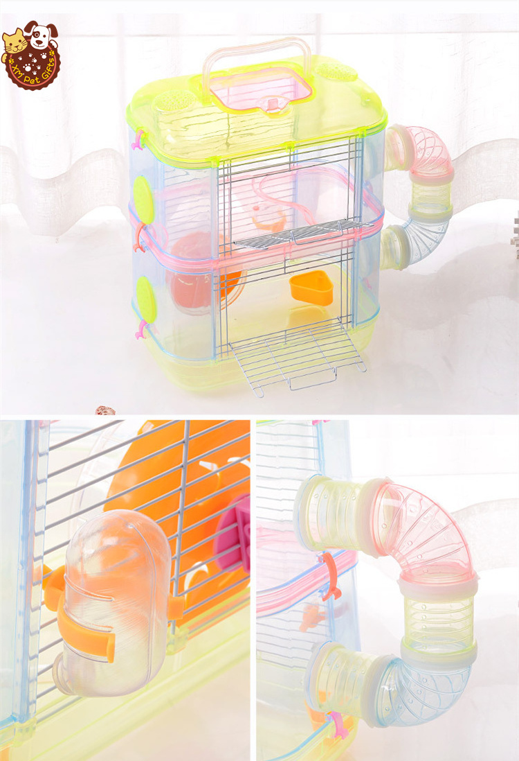 32x21x39cm Double Layer Crystal Clear Transparent Hamster Mascot Cage Plastic Cage Small Pet Supplies Hamster Cage