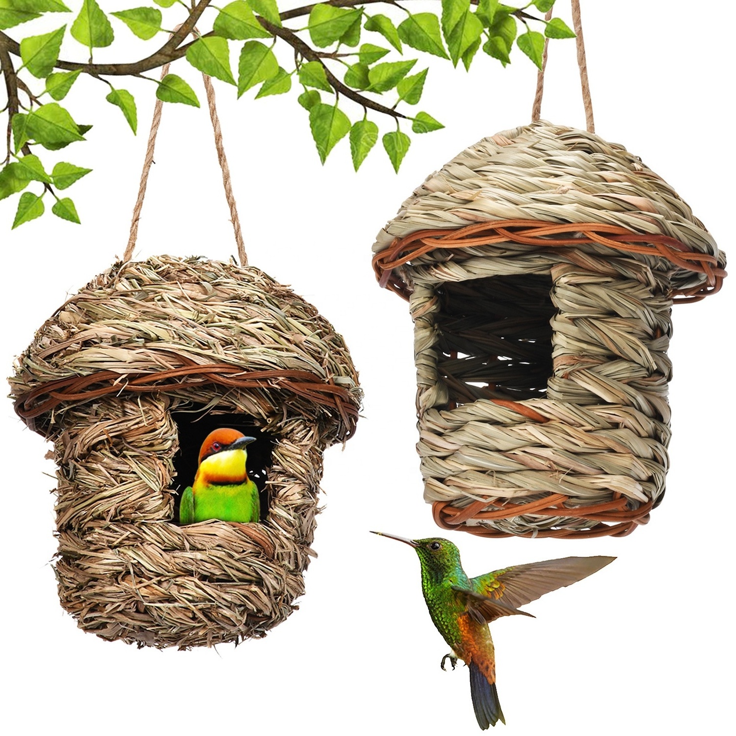 Factory Sales Bird House Nesting for Cage or Outdoor Hanging Bird Nesting Boxes Natural Handmade Small Bird Nest for Hummingbird