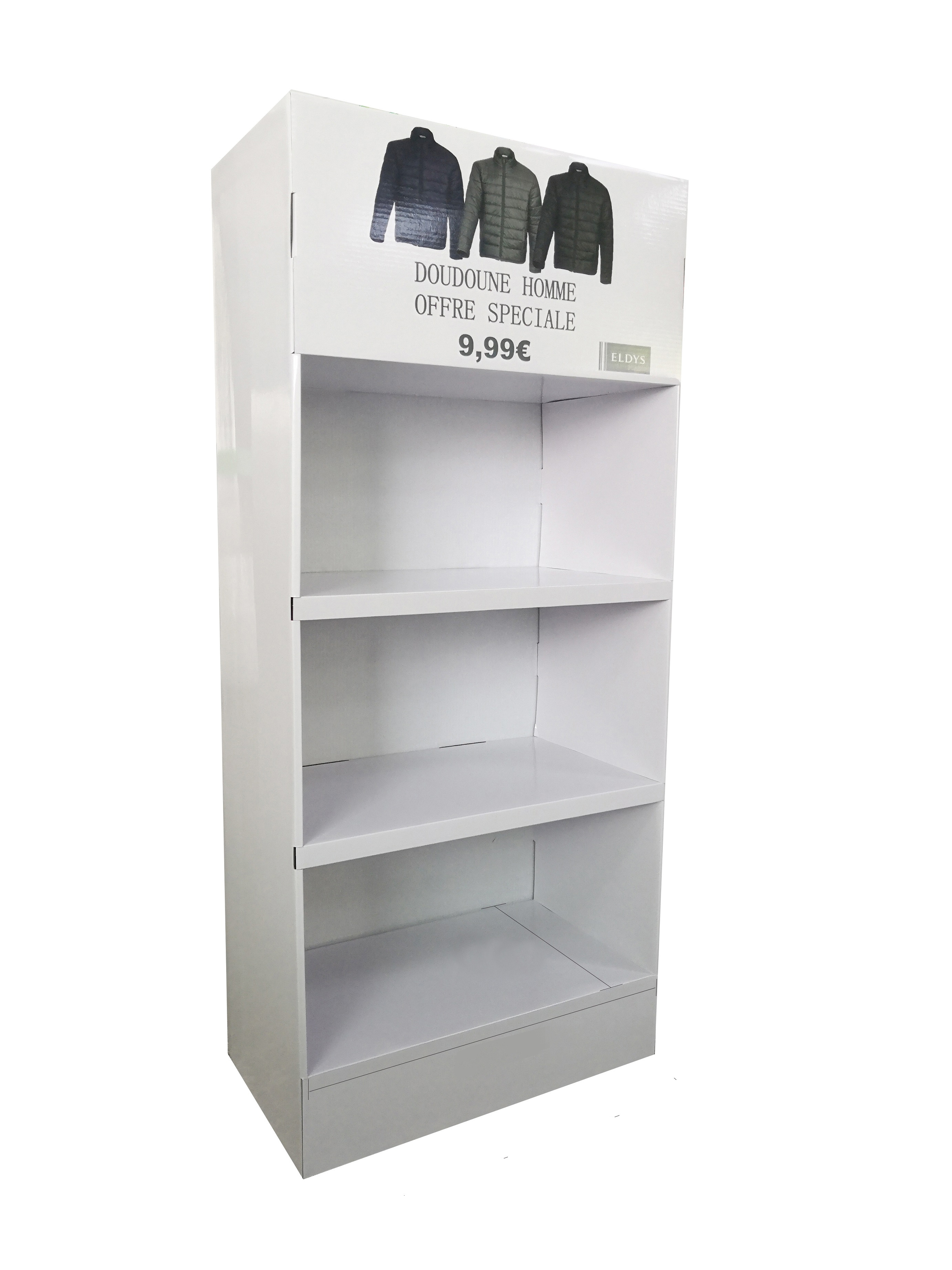 Retail store display stands clothing and shirts overlap display racks