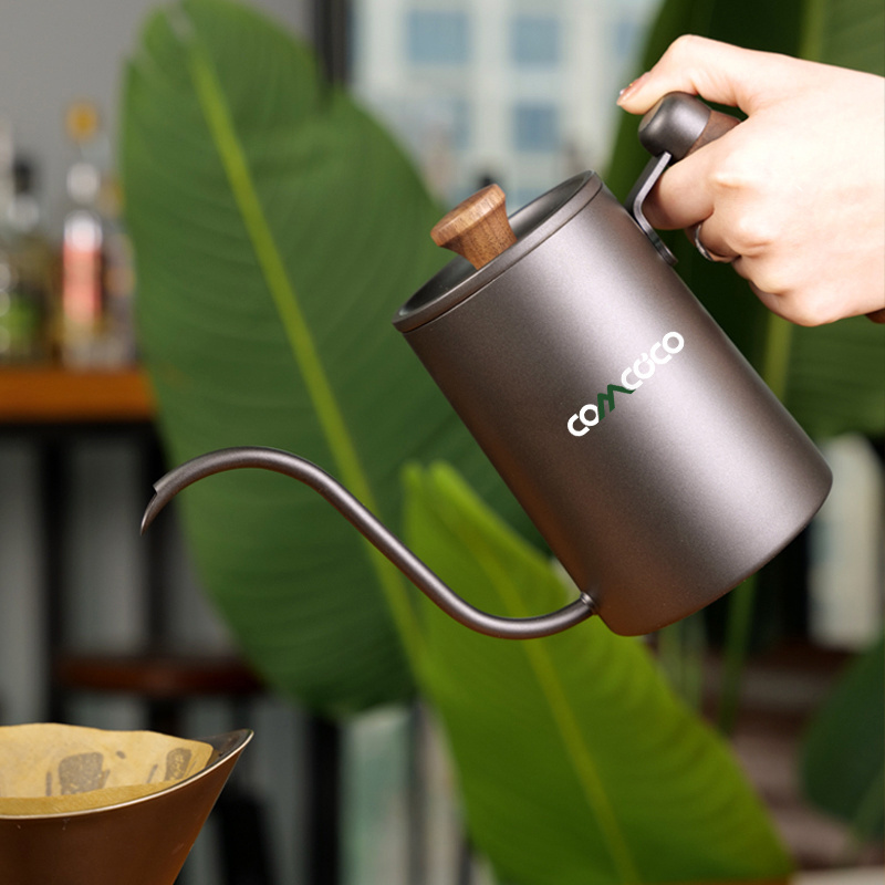 Wholesale Custom 600ml Wood Handle Goose Neck Brewing Make Tea Pour Over Kettle Gooseneck Stainless Steel Drip Coffee Pot