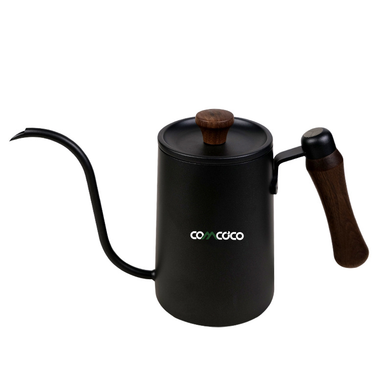 Wholesale Custom 600ml Wood Handle Goose Neck Brewing Make Tea Pour Over Kettle Gooseneck Stainless Steel Drip Coffee Pot