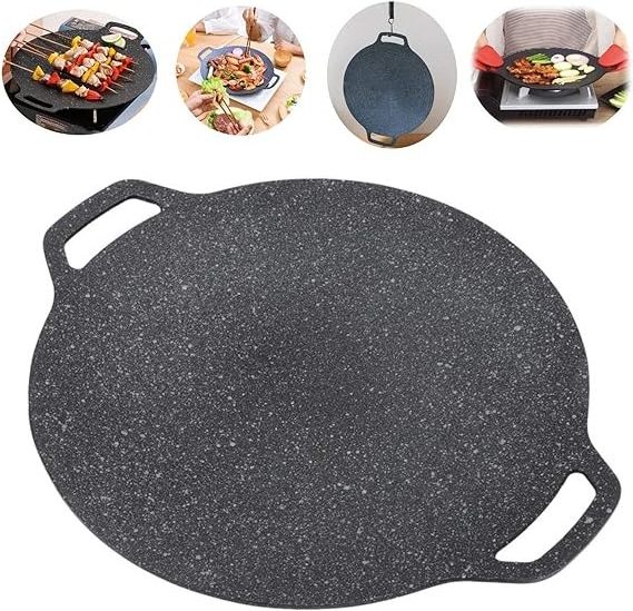 Wholesale Custom Korean Non Stick Cast Metal Round Frying Pre BBQ Baking Seaoned Griddle Outdoor Camping Cooking Grill Pan