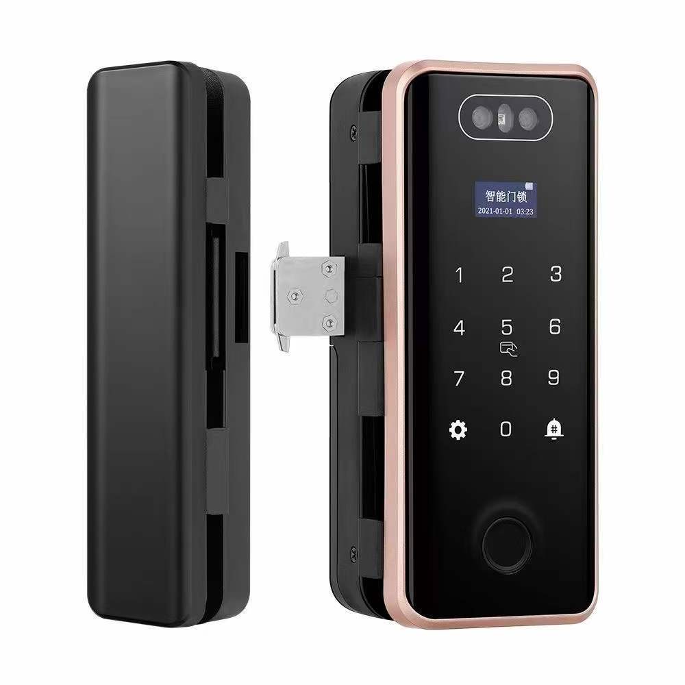 Smart Biometric Tuya APP Fingerprint Lock Frameless Sliding Glass Door Lock For Office