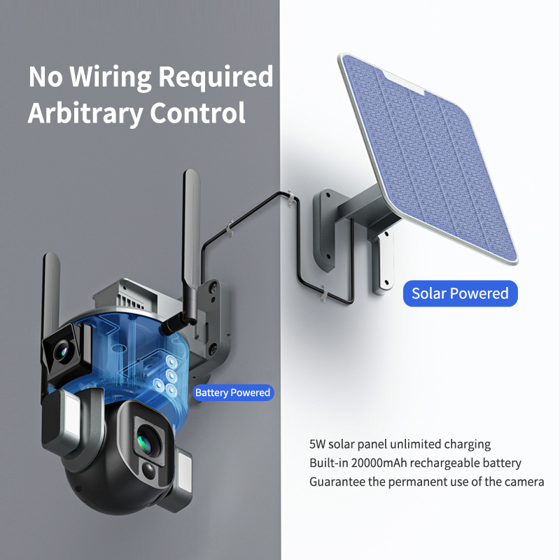 Dual 4K Solar Camera Wireless WIFI Surveillance with 10X Optical Zoom Night Vision 360 Degree Network Technology