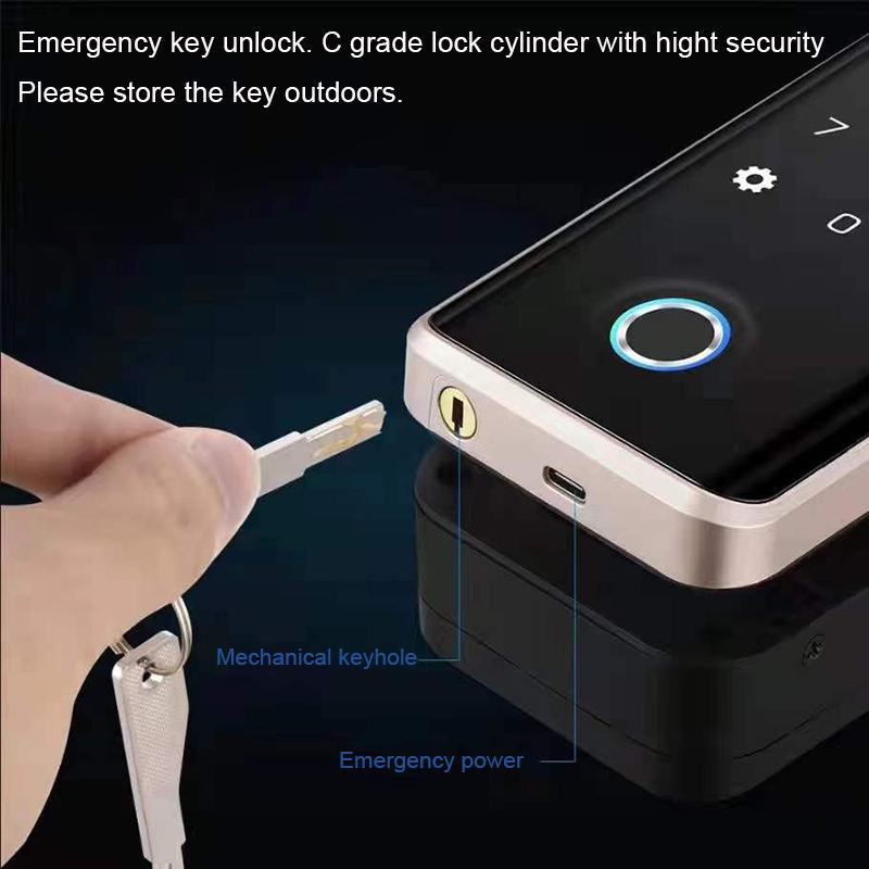 Fashion Style Code Smart Key Frame Fingerprint Tuya APP Sliding Glass Door Lock for Frameless Glass Door