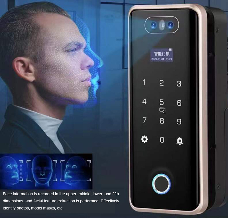 Smart Biometric Tuya APP Fingerprint Lock Frameless Sliding Glass Door Lock For Office