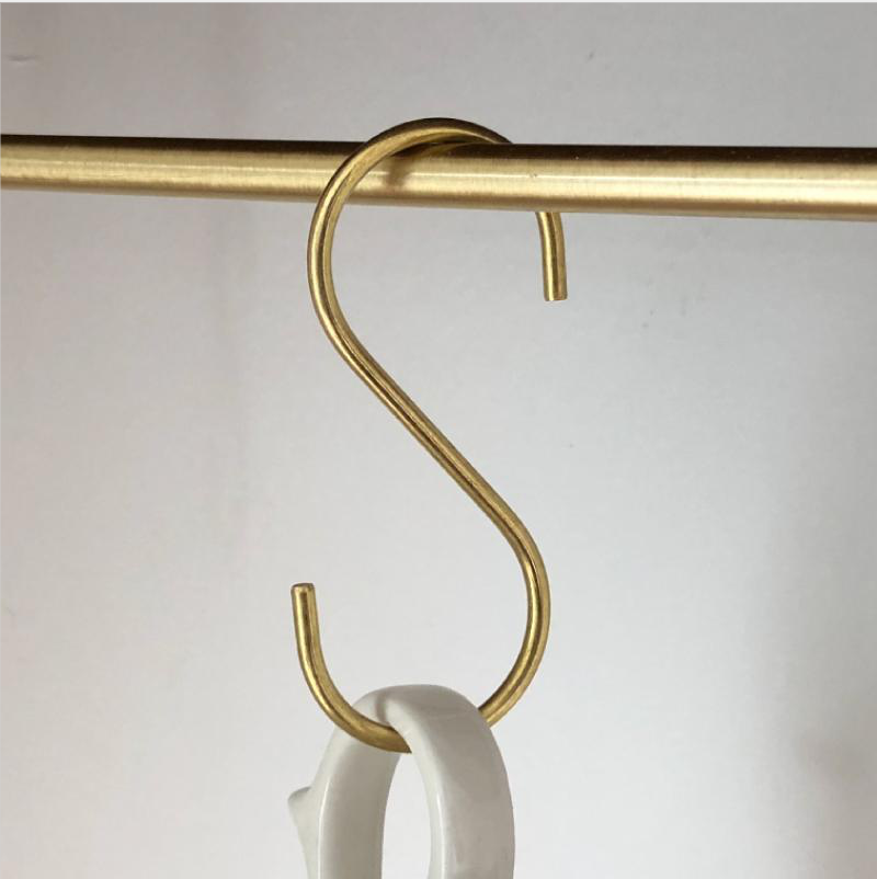 Brushed Brass S shape shaped coat hook towel rods bar rack accessories gold bathroom kitchen S hooks