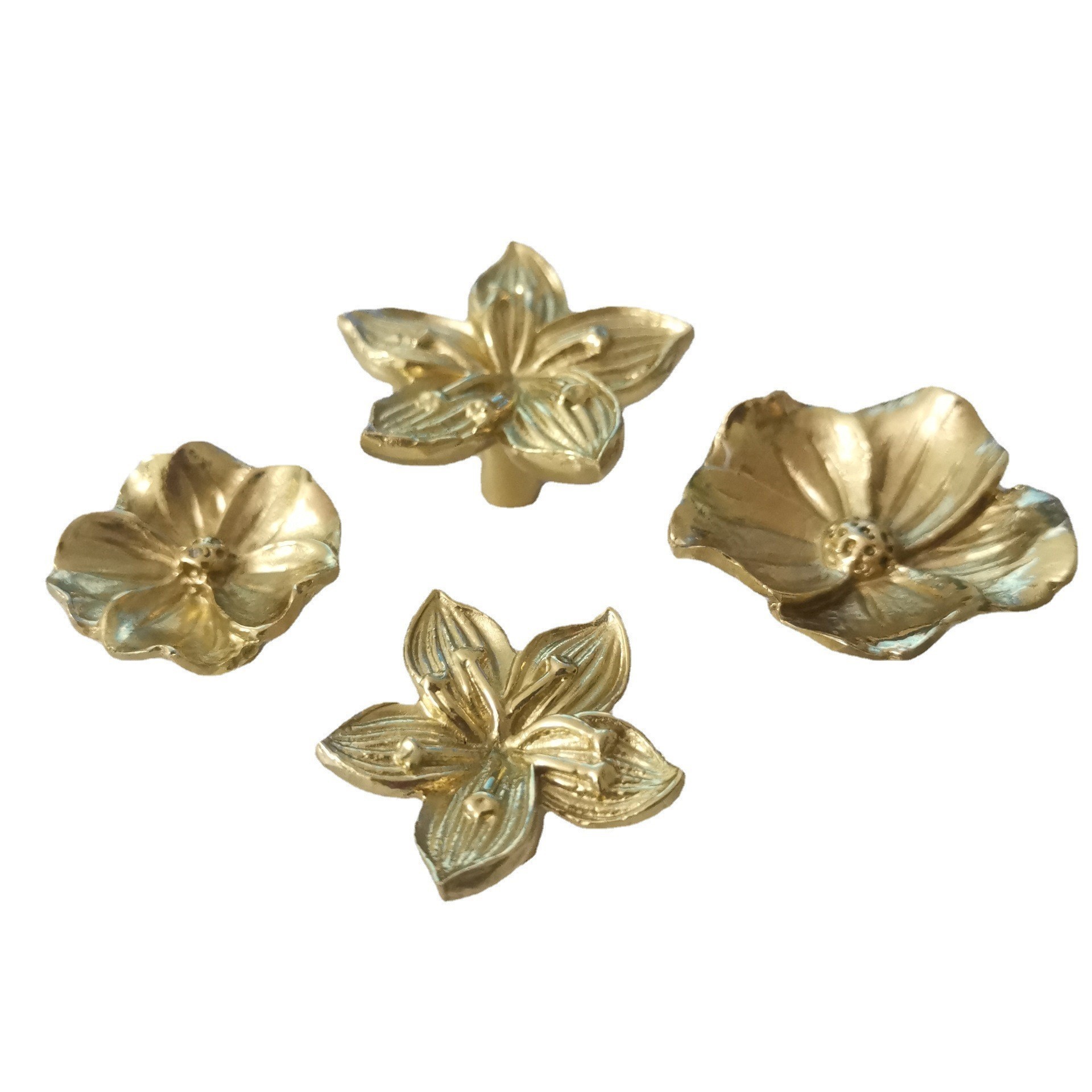 FREE SAMPLE Brass Flower Drawer Knob Brushed Gold Kitchen Cabinet Knob Pulls Dresser Handle Hardware