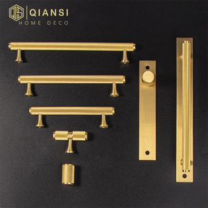 Qiansi HK0052 Wholesale Furniture Hardware Golden Modern Decorative Brass Door Cabinet Knurled Handles Black Pulls handle knobs