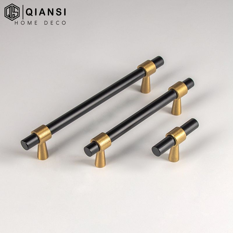 Qiansi HK0070 2021 Brass Furniture cabinet handle black drawer cabinet pulls bar pull 96mm 128mm