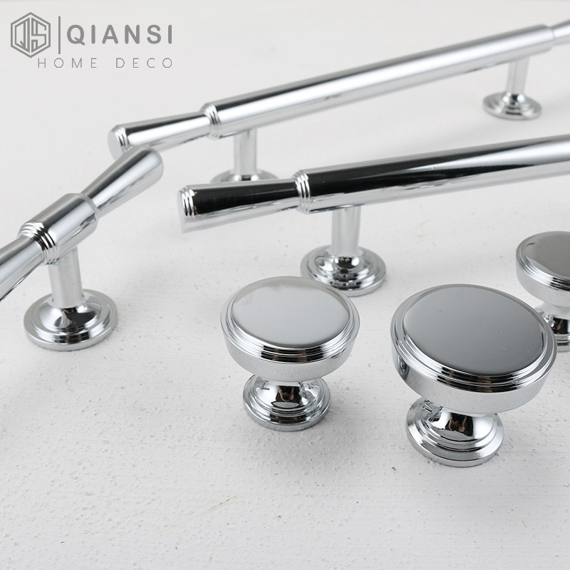 Qiansi Modern Chrome Plated Furniture Hardware Light Luxury Bedroom Drawer Kitchen Cabinet Door Sliver Brass Knobs Handle Pulls