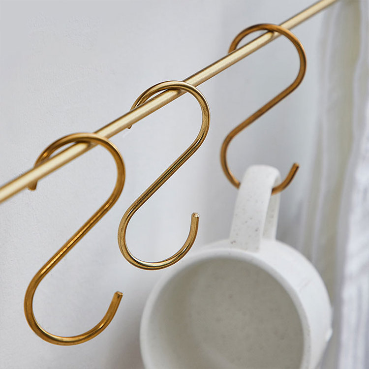 Brushed Brass S shape shaped coat hook towel rods bar rack accessories gold bathroom kitchen S hooks