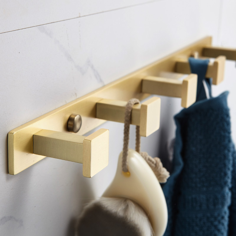 Brass Solid Row Hooks Brushed Clothes Towel Hooks Light Luxury Perforated Bathroom Wardrobe Hooks