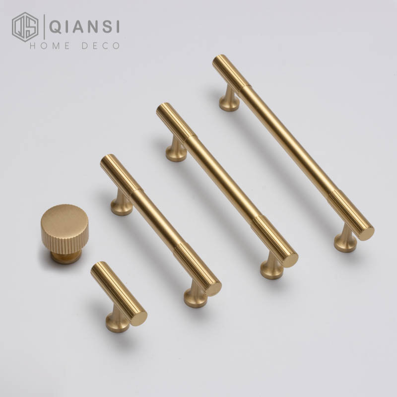 Qiansi High Quality Brass t bar 96mm 128mm Long Furniture hardware  Brushed Finish Drawer Knob for Dresser Modern Handles