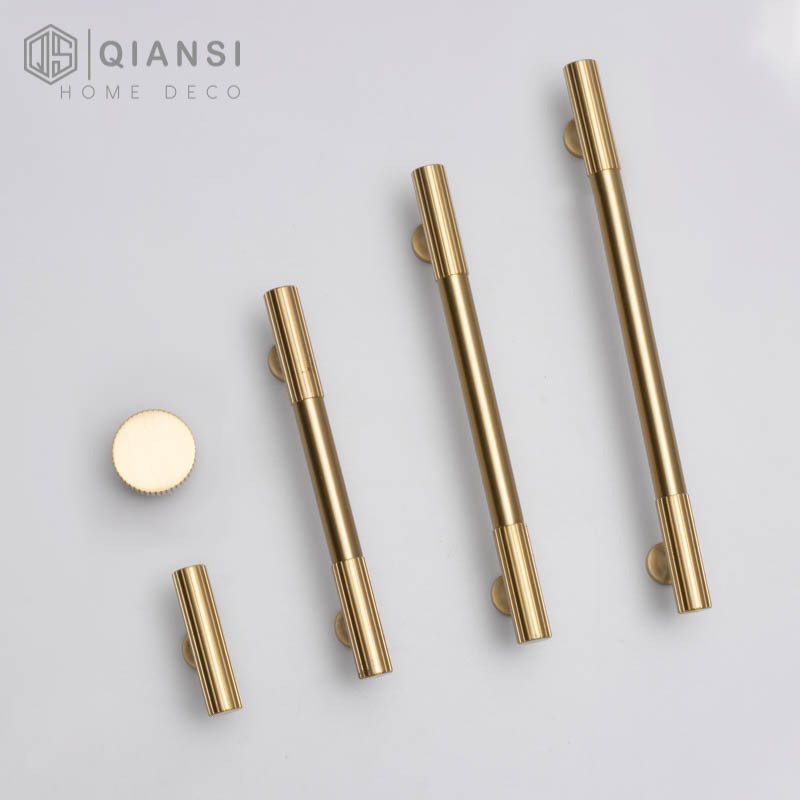 Qiansi High Quality Brass t bar 96mm 128mm Long Furniture hardware  Brushed Finish Drawer Knob for Dresser Modern Handles