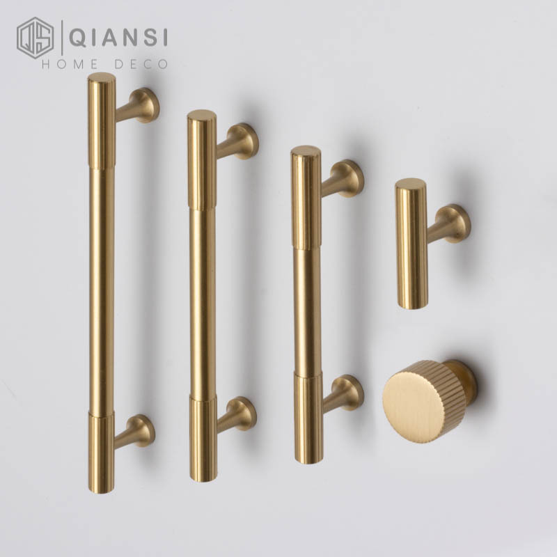 Qiansi High Quality Brass t bar 96mm 128mm Long Furniture hardware  Brushed Finish Drawer Knob for Dresser Modern Handles