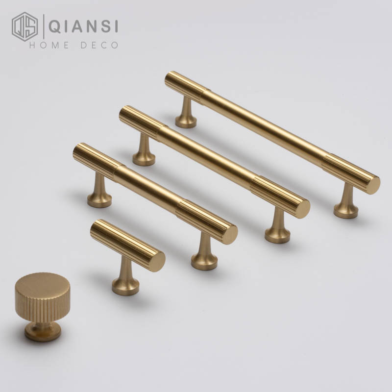 Qiansi High Quality Brass t bar 96mm 128mm Long Furniture hardware  Brushed Finish Drawer Knob for Dresser Modern Handles