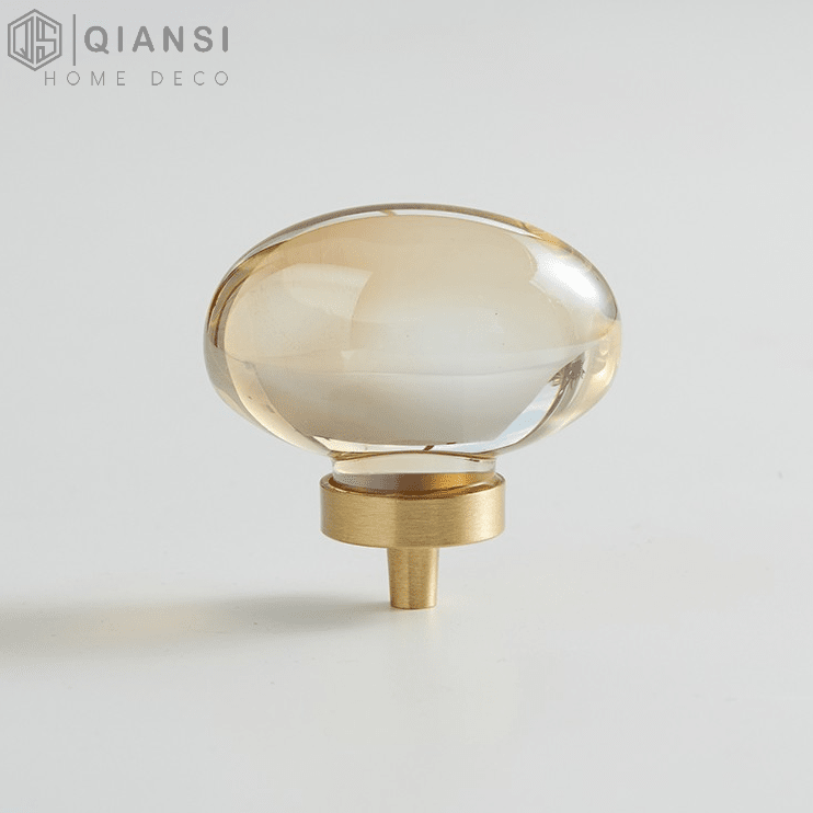 Qiansi HK4000 Nordic Light Luxury Solid Brass Pull Wardrobe champagne Crystal  Bathroom Glass Door Handle drawer Handle knob