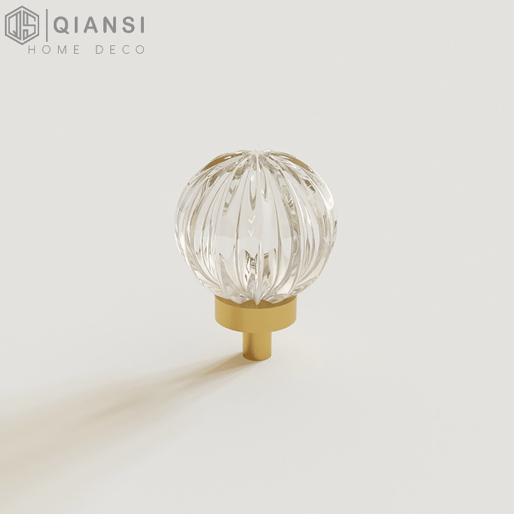 Qiansi HK4000 Nordic Light Luxury Solid Brass Pull Wardrobe champagne Crystal  Bathroom Glass Door Handle drawer Handle knob